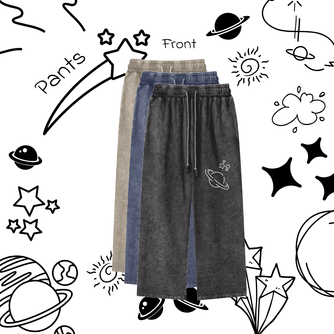 Stars Acid Wash Straight Leg Pants - 360 GSM
